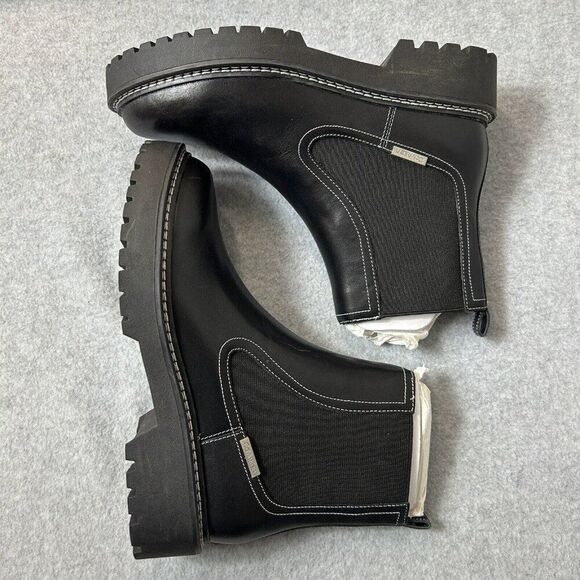 Women's Calvin Klein Size 9 Black Boots Shari Lug Chelsea Leather Combat Chunky - Picture 4 of 12